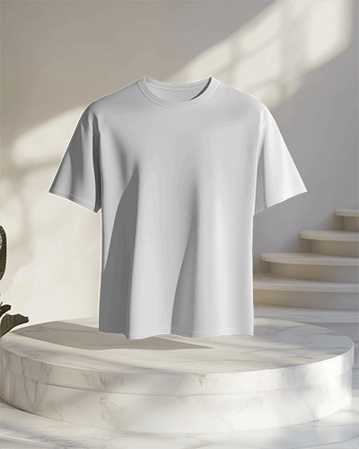 Floating T Shirt Mockup Sunlit Minimalist Interior Marble Pedestal Soft Shadows Elegant And Luxurious Ambience 0679
