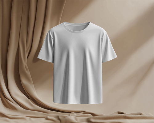 Floating T Shirt Mockup Neutral Toned Drapes Soft Lighting Minimalist And Elegant Design 0687