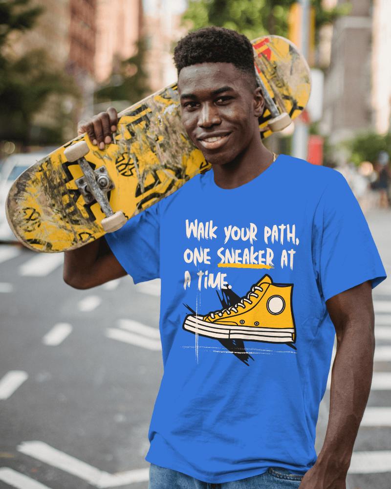 Young Man Tshirt Mockup With Skateboard