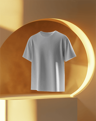 Sunlit Archway Floating T Shirt Mockup Minimal White Tee With Warm Golden Lighting Sculptural Backdrop 0725