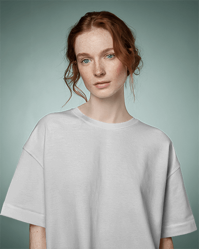 Soft Minimalist T Shirt Mockup Red Haired Female Model With Freckles Serene Mint Green Backdrop Natural And Elegant Aesthetic 0745