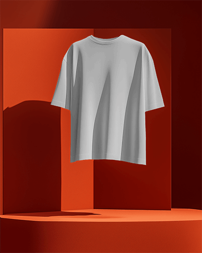 Modern Minimalist T Shirt Mockup Floating Tee In Bold Geometric Red Setting Dramatic Lighting Stylish And Artistic Display 0749