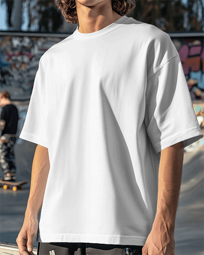 Oversized T Shirt Mockup Male Model In Skatepark Graffiti Background Urban Streetwear Vibe 0758