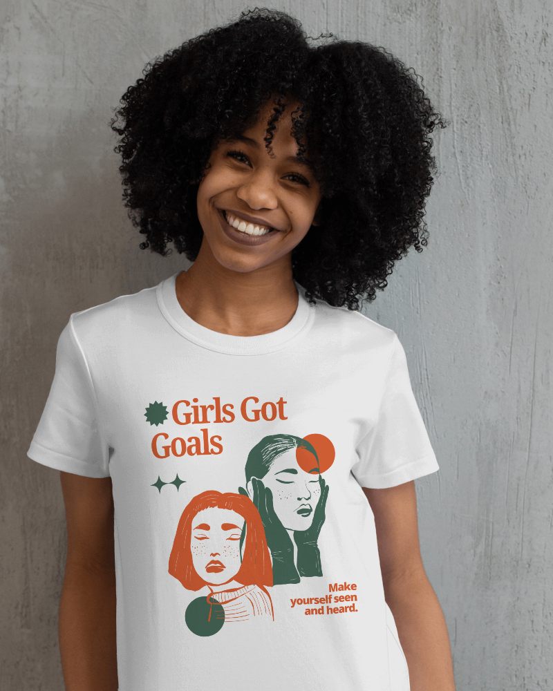 African Woman Tshirt Mockup Having Curly Hair