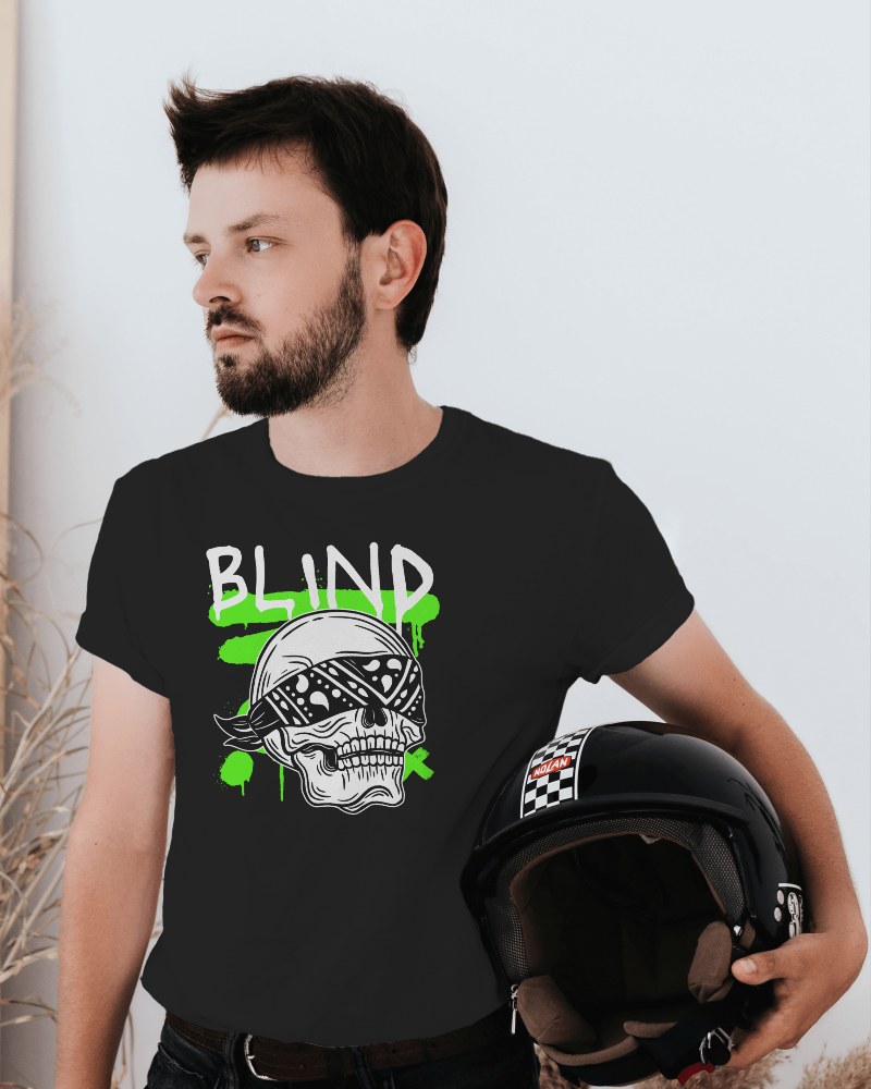 Man Round Neck Tshirt Mockup Holding Helmet