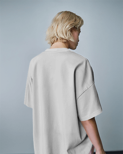 Backside Oversized T Shirt Mockup Female Model In Modern Minimalist Setting Relaxed And Stylish Fit 0790