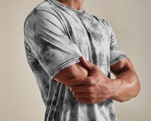 Acid Wash T Shirt Mockup Muscular Male Model Crossing Arms Bold And Modern Streetwear Style 0800