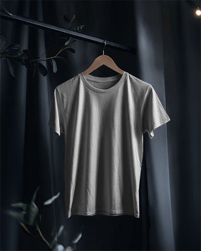 Moody Hanging T Shirt Mockup Soft Fabric Draping On Wooden Hanger Under Warm Dim Lighting Elegant And Serene Ambience 0801