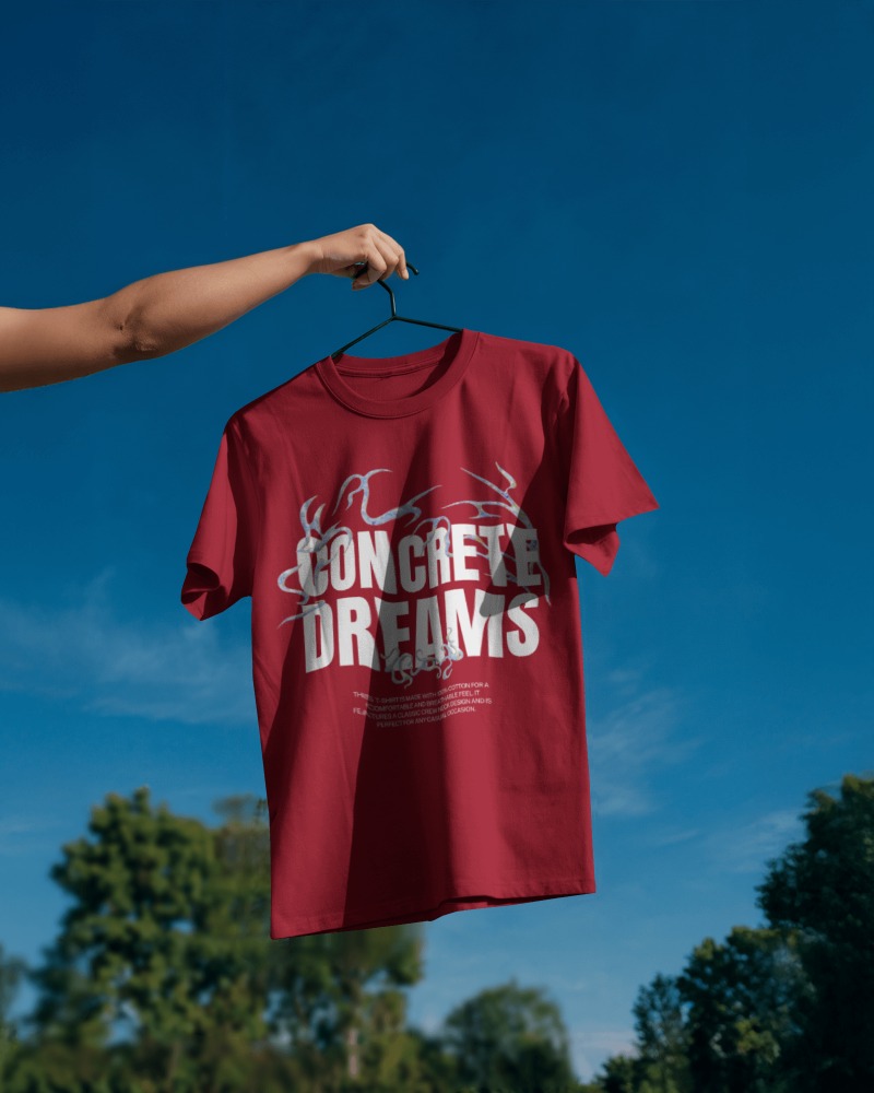 Clear Sky Outdoor T Shirt Mockup Hand Holding Hanger With White Tee In Bright Sunlight Crisp And Minimal Nature Backdrop 0809