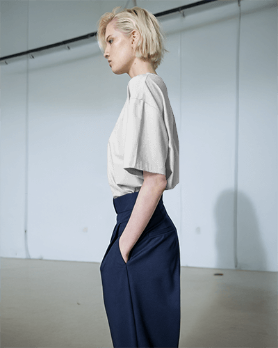 Stylish Side View Female Model Blue Tshirt Mockup Discover 1990s Sleeve Graphic