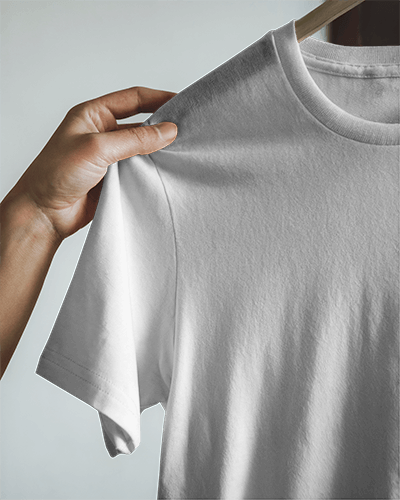 Minimalist Close Up Blank Round Neck T Shirt Mockup Hand Holding White Tee On Hanger Soft Lighting 0829