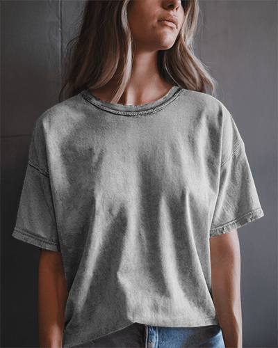 Acid Wash T Shirt Mockup Female Model Moody Lighting Vintage Streetwear Aesthetic Relaxed And Edgy Vibe 0858