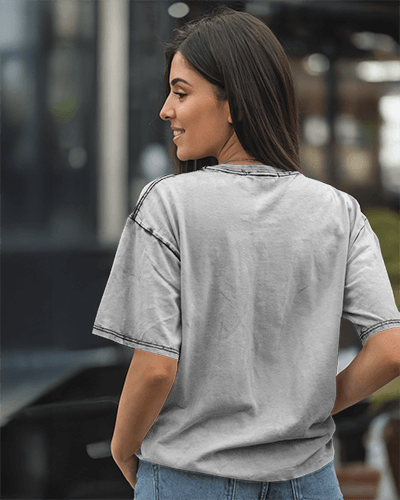 Backside T Shirt Mockup Female Model Urban Setting Casual Streetwear Style Soft Natural Lighting Modern And Relaxed Ambience 0859