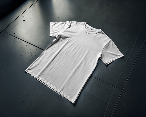 Flat Lay T Shirt Mockup On Dark Floor Moody Lighting Minimalist And Modern Aesthetic Premium Fashion Presentation 0860
