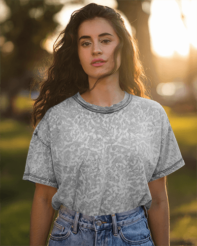 Sunset Park T Shirt Mockup Confident Female Model In Acid Wash Tee And High Waisted Denim Soft Golden Hour Lighting With Nature Background Relaxed And Edgy Style 0882
