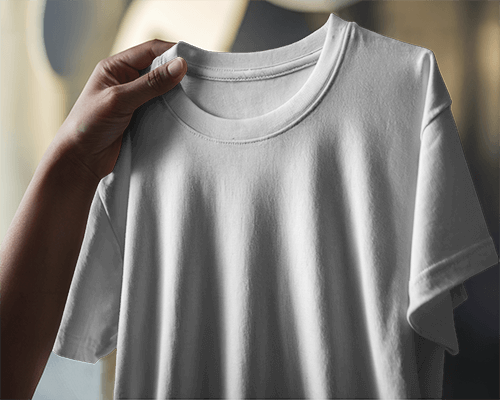 Indoor Natural Light Blank White Tshirt Mockup Handheld Close Up Soft Shadows And Subtle Highlights Authentic And Clean Presentation 0890