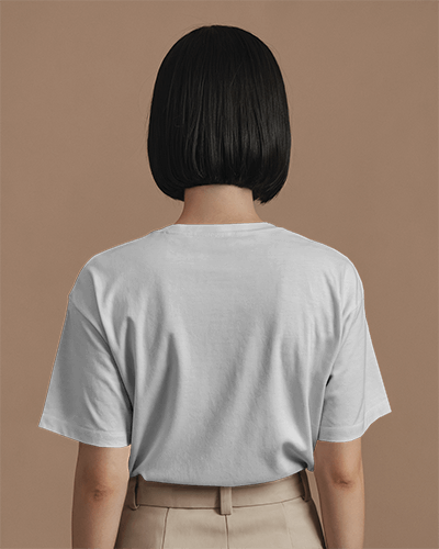 Back View T Shirt Mockup With Female Model On Neutral Brown Background 0905