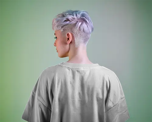 Minimal Studio Tshirt Mockup Woman With Faded Undercut Wearing Loose White Tee