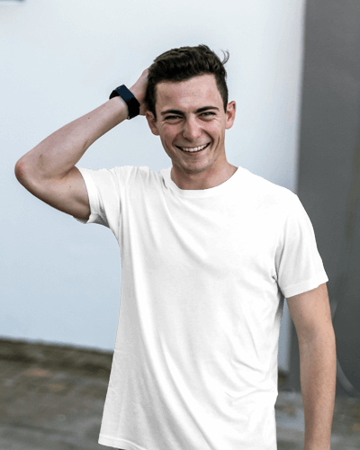 Happy Man Tshirt Mockup With Hand On Head