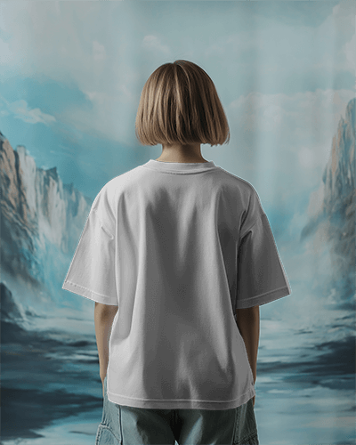 Back T Shirt Mockup With Short Hair Girl And Glacier Background