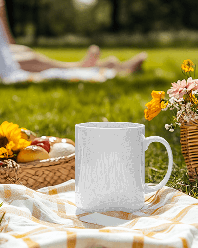 Motivational Outdoor Mug Mockup With Spring Flowers And Basked Treats