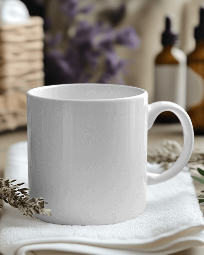 Yin Yang Symbol Ceramic Mug Mockup With Natural Decor And On A Soft Cloth
