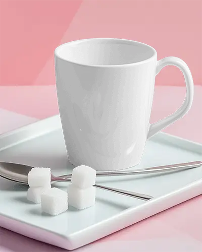Ambient Kitchen Mug Mockup Elegant White Ceramic Mug Displaying Smooth Tray Surrounded By Subtle Lighting And Cozy Breakfast Setup