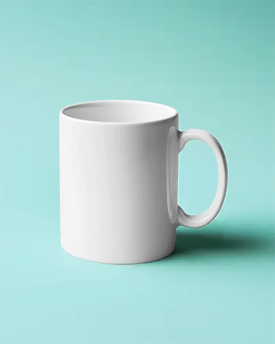 Ambient Studio Mug Mockup Elegant White Ceramic Mug Positioned On Smooth Turquoise Surface With Subtle Reflection And Soft Lighting For A Polished Look