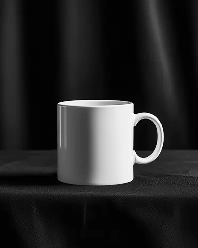 Sleek Mug Mockup White Coffee Cup With Design Space On Black Background Minimal And Modern Aesthetic