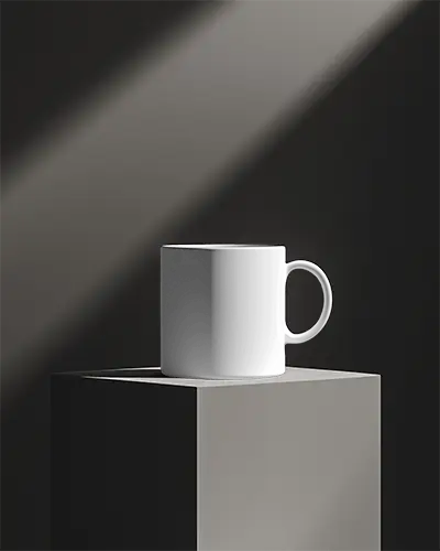Studio Shoot Mug Mockup Whitewashed Mug Presented On Solid Surface With Focused Beam Of Light Artistic And Refined Vibe