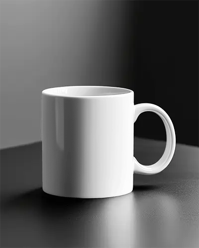 High Contrast Mug Mockup Simple Mug Highlighted On Gray Platform With Play Of Light And Shadow Premium And Graphic Composition