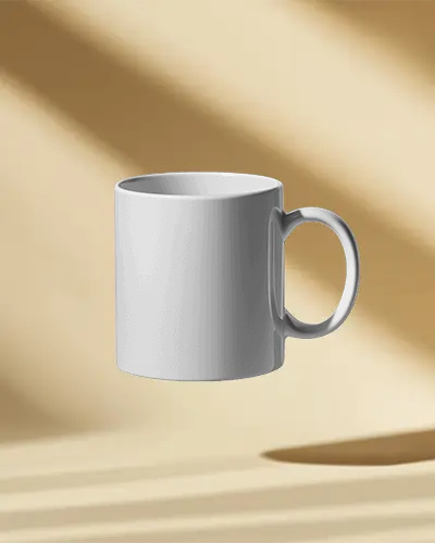 Minimal Elegant Mug Mockup Floating White Ceramic Cup On Soft Beige Background With Sunlight Shadows