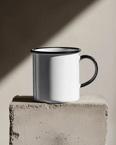 Premium Dark Background Mug Mockup White Ceramic Coffee Cup With Soft Reflections On Black Surface