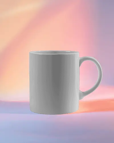 Pastel Sunset Tones Mug Mockup Minimal White Coffee Cup On Colorful Gradient Backdrop Perfect For Stylish Marketing