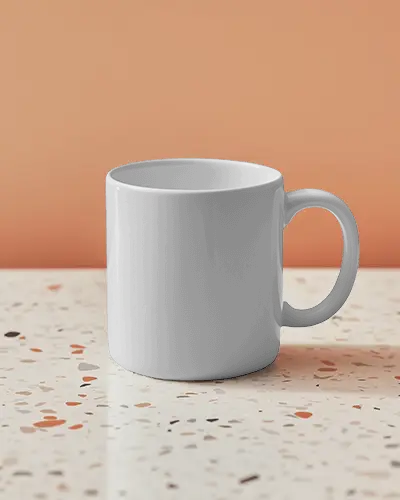 Sleek Mug Mockup White Coffee Cup With Clean Surface On Subtle Stand Modern Merchandise Display