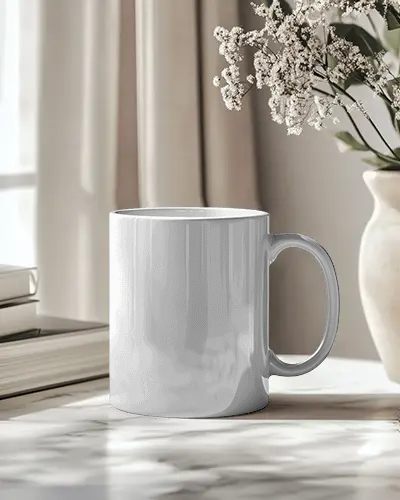Modern Artisan Mug Template Handcrafted Proportions With Clean Front Canvas On Neutral Hemp Texture