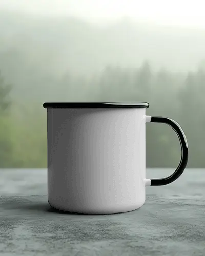 customizable-enamel-mug-surrounded-by-natural-landscape-ready-for-unique-graphic-design-placement