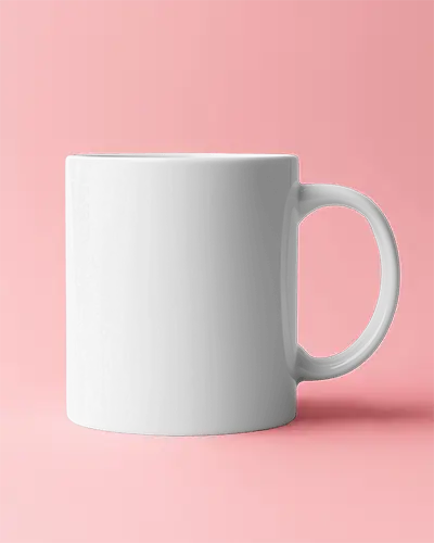 Ambient Studio Mug Mockup Elegant White Ceramic Mug Positioned On Smooth Pink Surface With Subtle Reflection And Soft Lighting For A  Polished Look