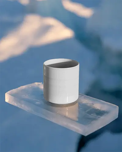 Modern Mug Mockup Using Ice Surface To Highlight Clean And Cool Aesthetic Presentation