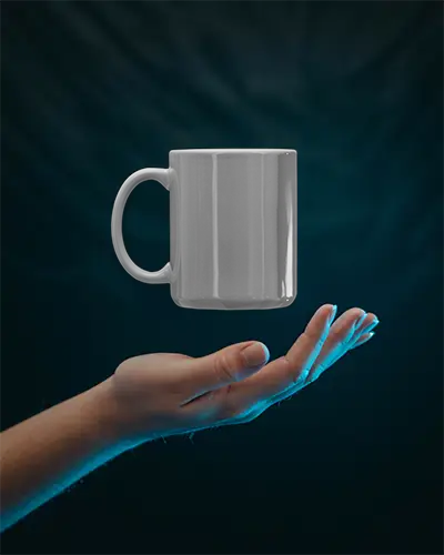 Modern Levitating Coffee Mug Mockup Showcasing Simple Smooth Surface For Printing