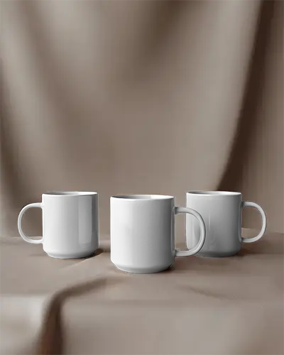 Three Set Modern Ceramic Mug Mockup With Simple Minimalist Handle Design For Branding