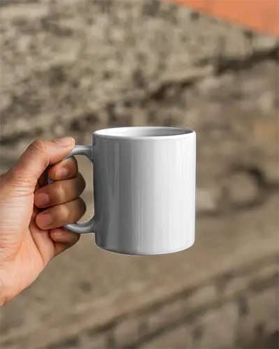 Hand Holding Simple Classic Coffee Mug Mockup Ceramic Drinkware For Hot Beverages