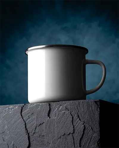 High Quality Metal Mug Mockup Showcasing Smooth Glossy Finish On Rough Stone Platform