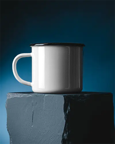 Classic Metal Enamel Mug Mockup With Spacious Handle Ideal For Coffee Tea And Camping