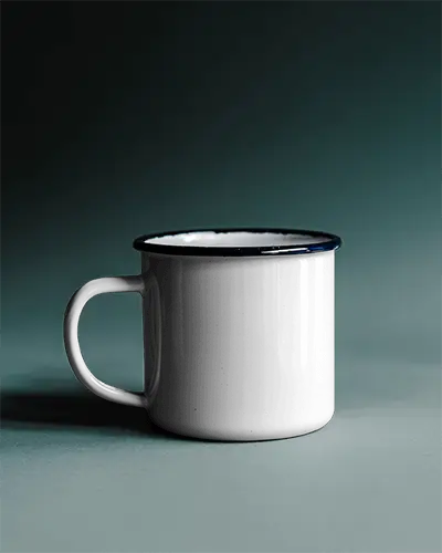 Classic Enamel Mug Mockup With Straight Handle For Camping And Hot Beverage Serving Essentials