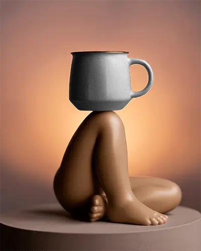 Modern Ceramic Mug Mockup With Unique Human Legs Base Creative Coffee Cup Display Mockup
