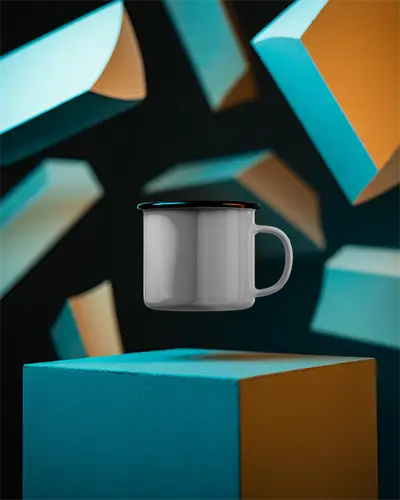 Floating Ceramic Mug Mockup With Geometric Background For Modern Branding