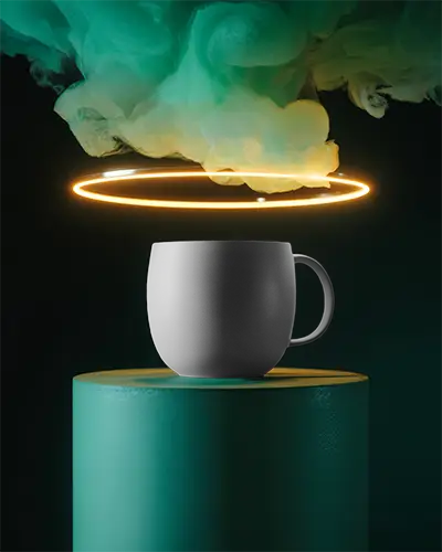Sleek Modern Matte Ceramic Mug Mockup With Floating Glowing Ring Visual Effect