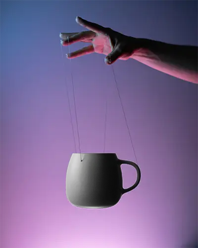 Hand Suspended Mug Mockup With Subtle Shadows For Realistic Product Presentation