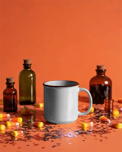 Spooky Halloween Mug Mockup With Vintage Potion Bottle Set